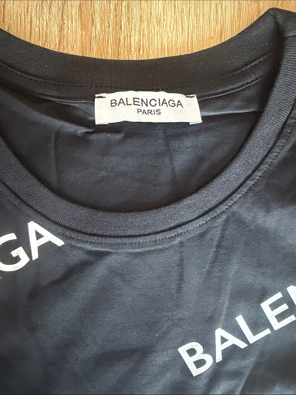 Balenciaga Black Tee with White Allover Logo - Picture 2 of 3